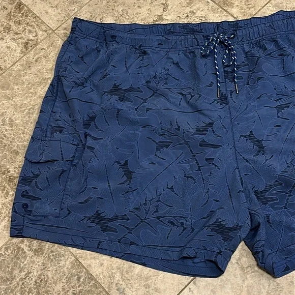 Tommy Bahama Dark Blue Leaf Pattern Swim Trunks - Picture 3 of 14